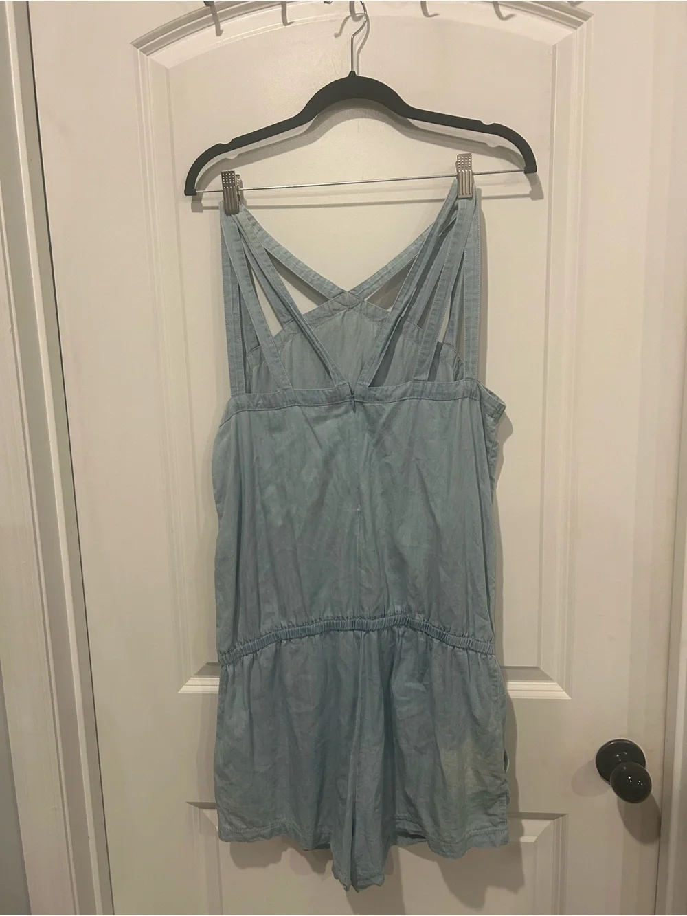 Fabletics Light Blue Romper with Back Zipper Detail